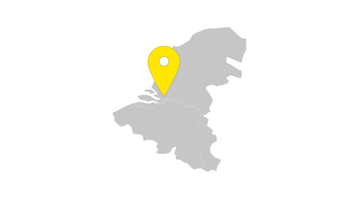 A map the Benelux with a location arrow pointing to the TGW Logistics office