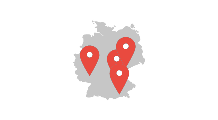 A map of Germany with a location arrow pointing to the TGW Logistics offices