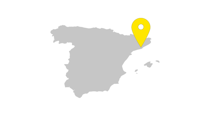 A map of Spain with a location arrow pointing to the TGW Logistics office