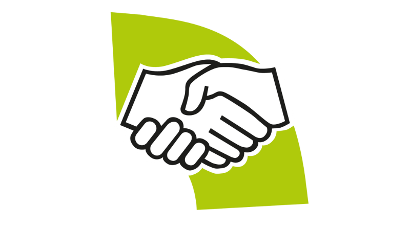 Black and white icon of hands shaking, representing the dual employee participation system at TGW Logistics