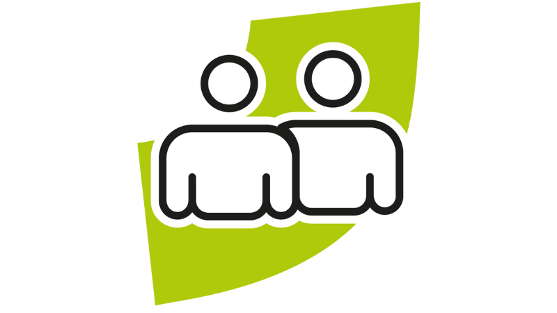 Black and white icon of two people, representing an expert team at TGW Logistics