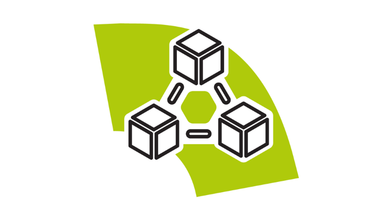 Black and white icon of boxes linked to each other, representing modular storage and target areas