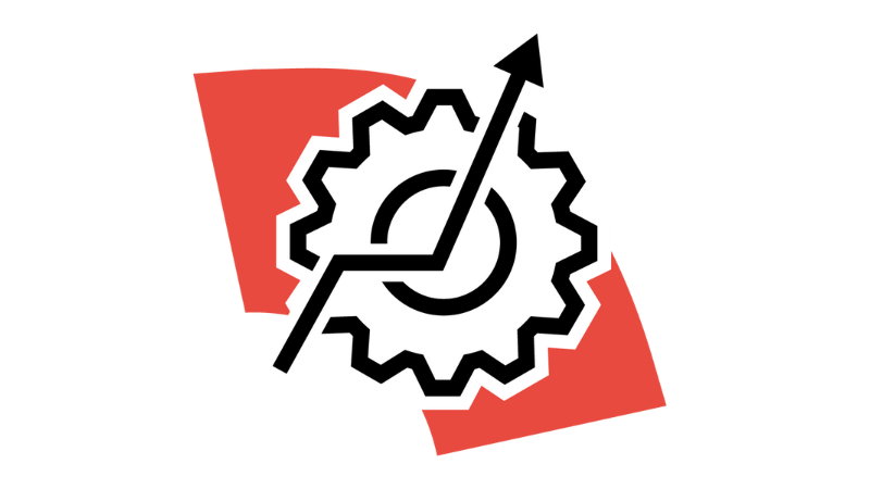 Black and white icon of a gear with an arrow pointing upwards, representing patents at TGW Logistics