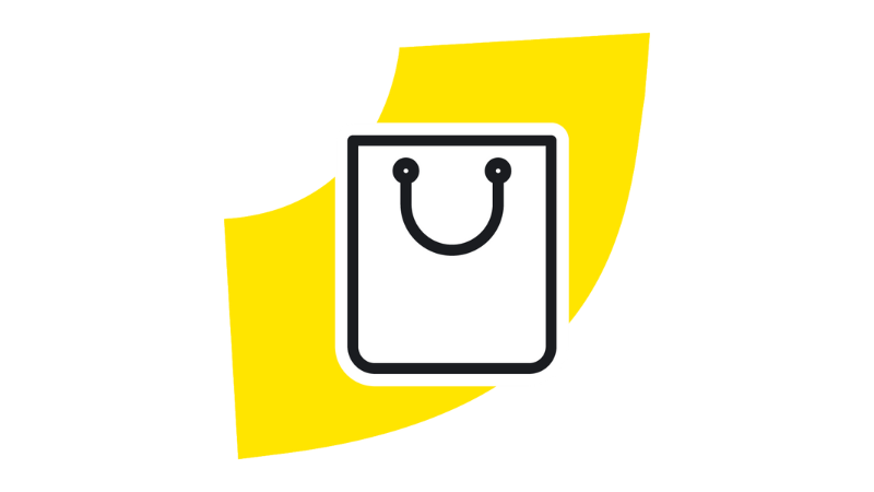 Black and white icon of a shopping bag, representing the new way of sorting in warehouse fulfillment