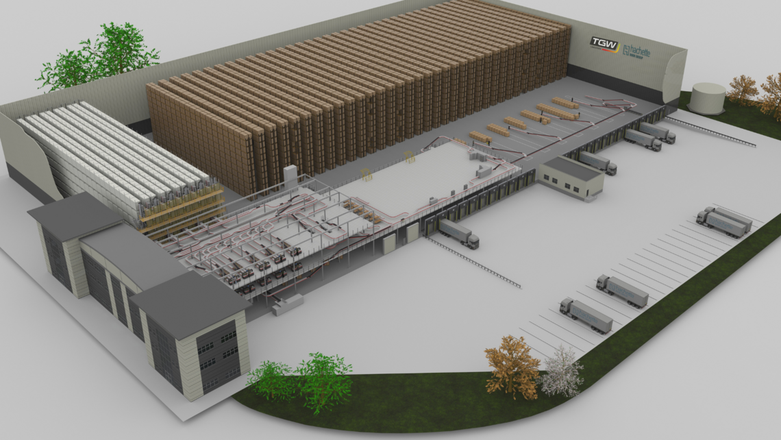 Render of the automated fulfillment center at Hachette, a leading booksaler in the UK