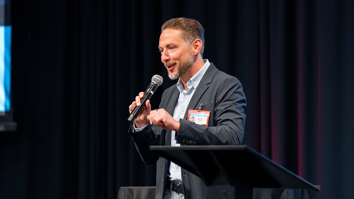 CEO of TGW Logistics North America speaking to Jasco Campfire Talk