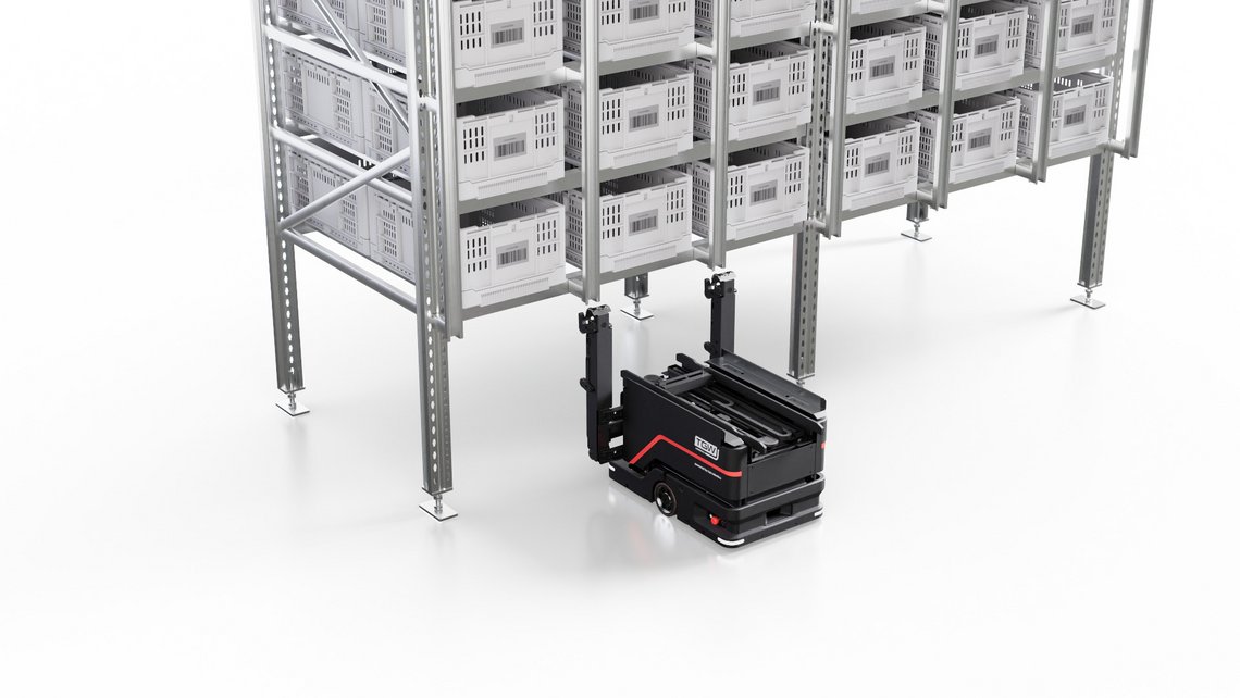 3D rendering of the climbing mobile robot AMR for the goods to person automation system LivePick