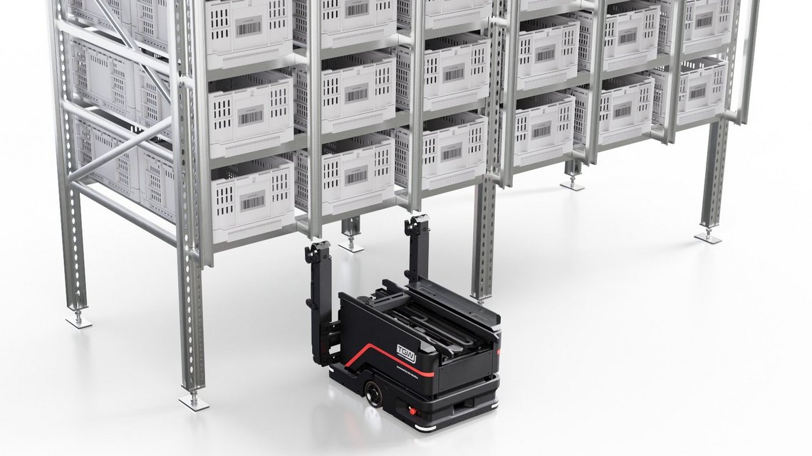 3D rendering of the climbing mobile robot AMR for the goods to person automation system LivePick