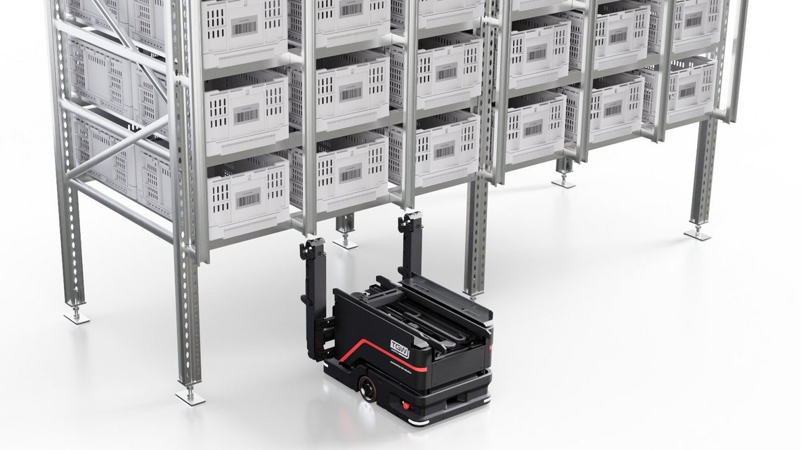 3D rendering of the climbing mobile robot AMR for the goods to person automation system LivePick