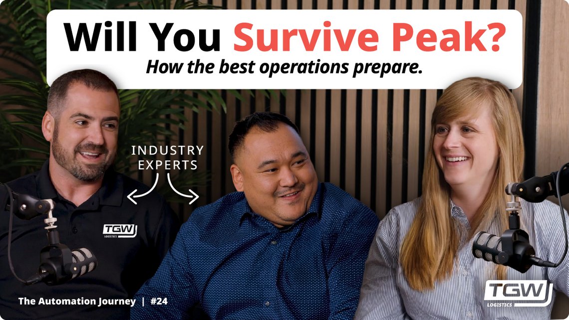 Graphical thumbnail for a video podcast episode of "The Automation Journey" discussing peak season preparation from a maintenance and operations perspective