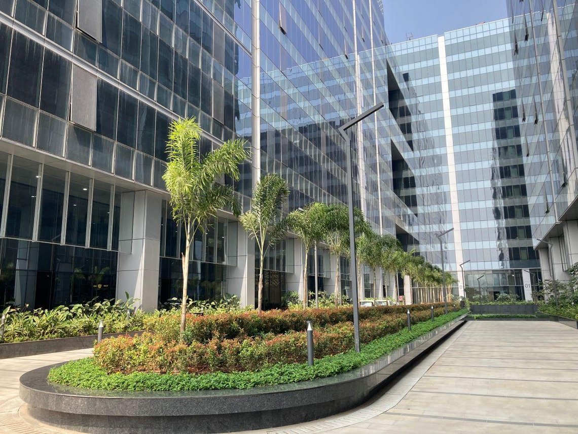 Front of the TGW Logistics software center building in Pune, India