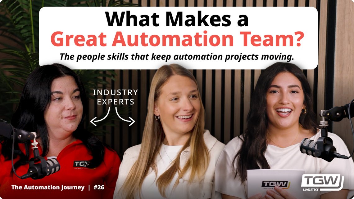 Graphic thumbnail for a video podcast from TGW Logistics about the invisible skills needed to achieve successful warehouse automation projects