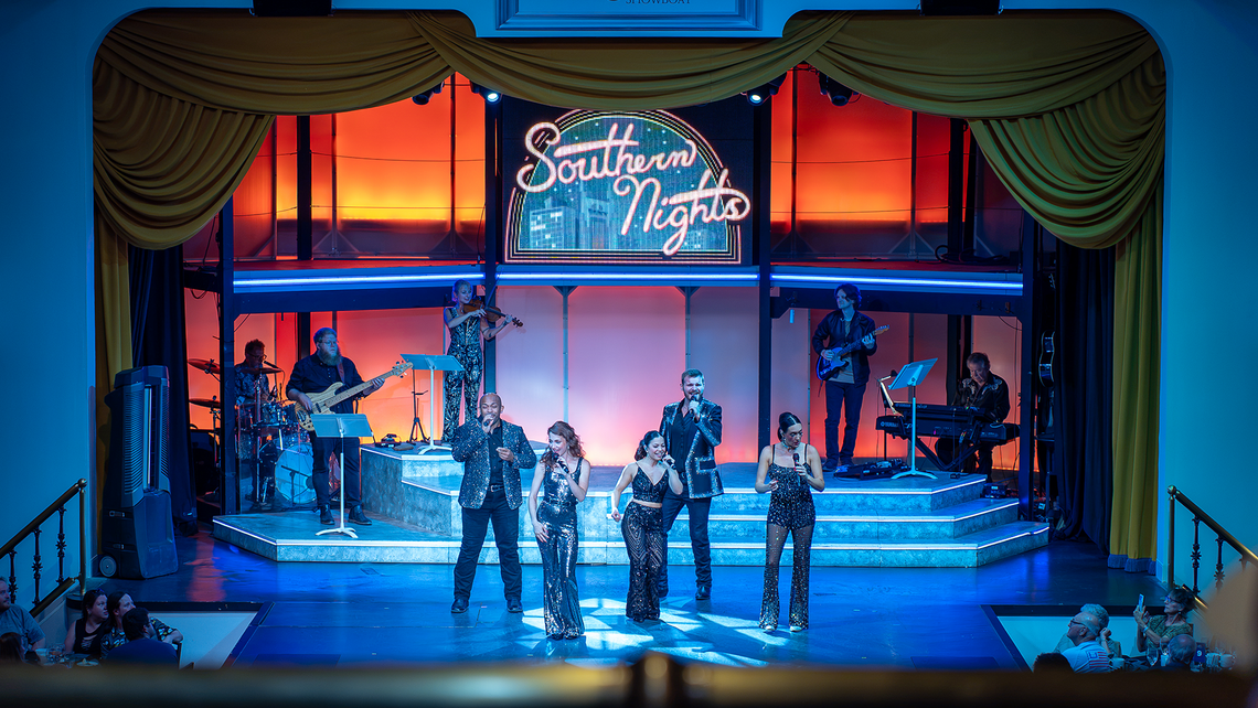 Photo of the performers on stage at the General Jackson showboat