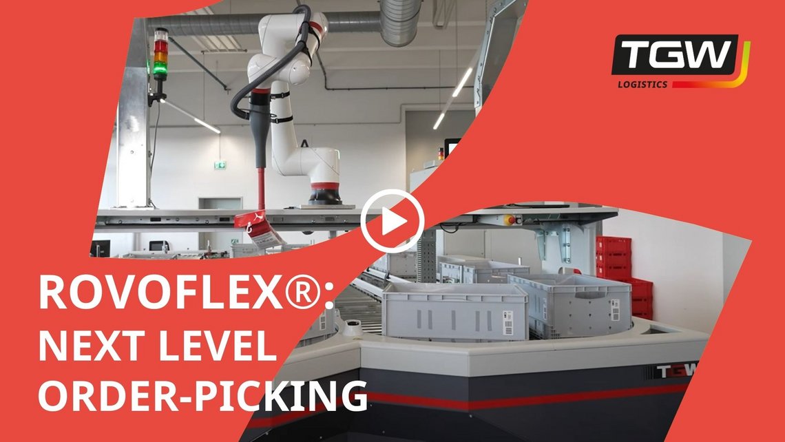 Video teaser for the Rovoflex, the robot for next level order-picking, a solution designed by TGW Logistics