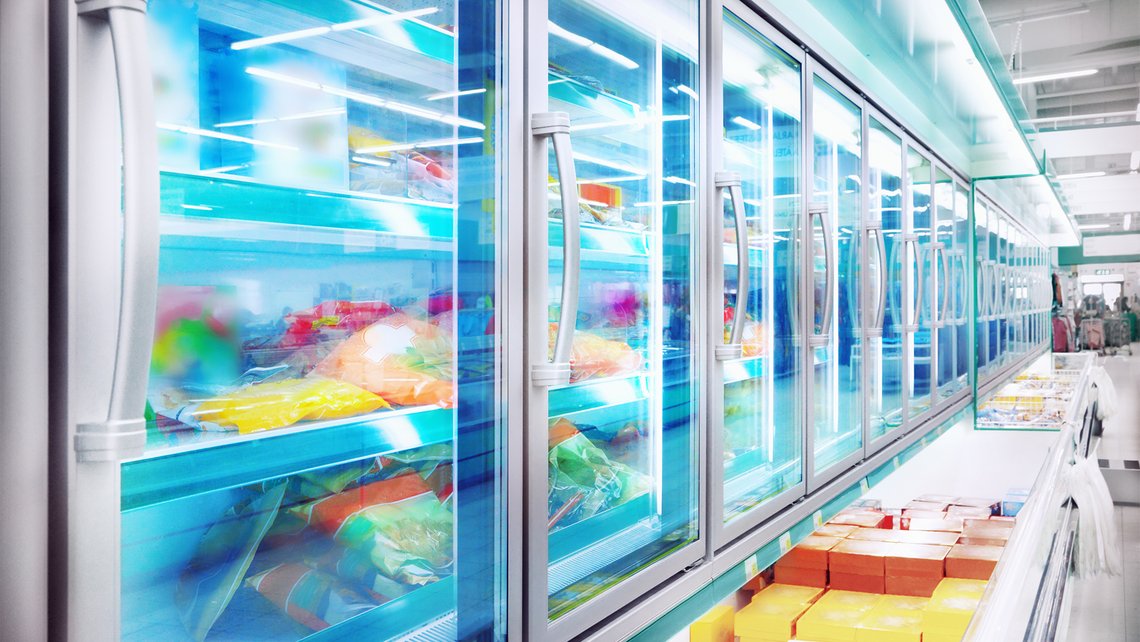 A freezer aisle inside the supermarket