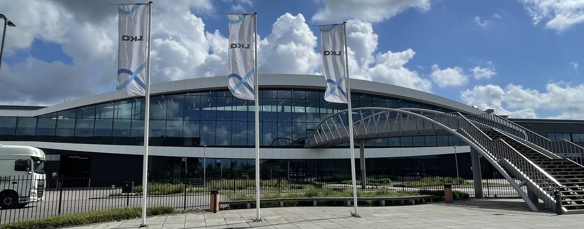 Front view of the LKQ distribution center in Berkel and Rodenrijs with the iconic bridge showing at the front