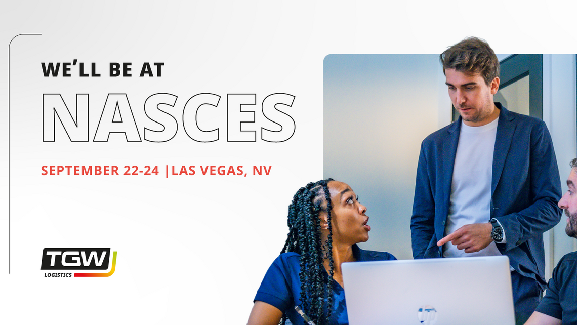 Image saying "We'll be at NASCES" with the date, TGW logo, and a photo of Meagan, Stipe, and Dexter