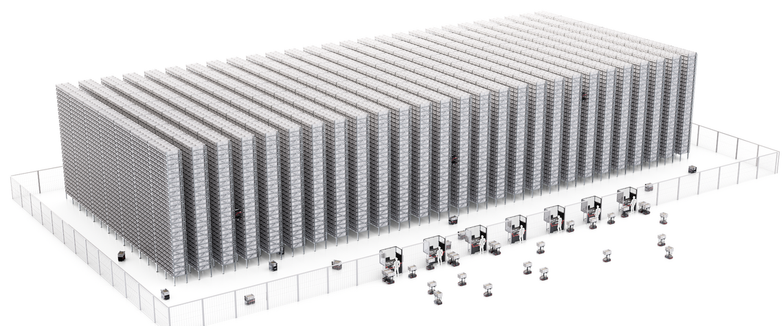 3D rendering of the mobile robotics based goods to person automation system LivePick